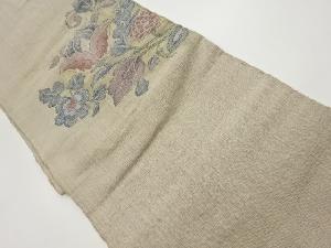 手織り紬花唐草模様織出し名古屋帯